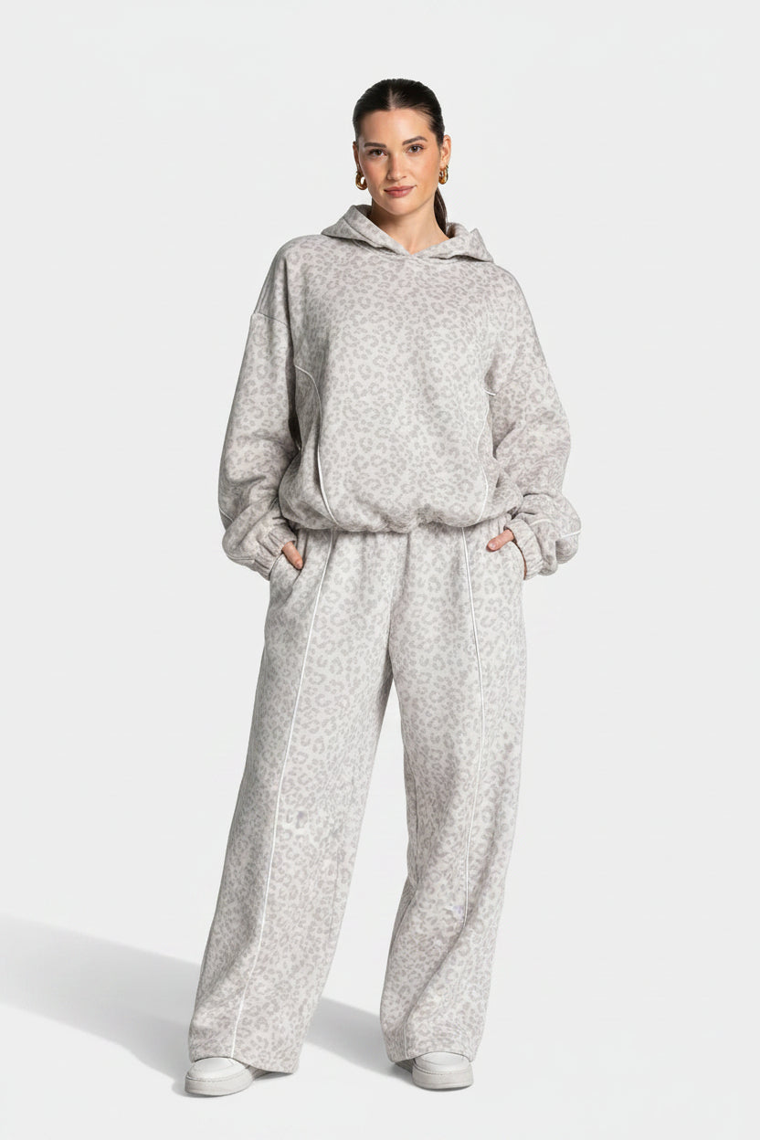 Hooded Loose Leopard Print Women Casual Athletic Tracksuit Yoga Outfit Running Fitness Training Street Daily Outdoor Sportswear
