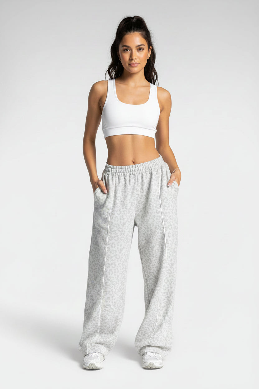 Women High Elastic Leopard Print Yoga Pants Loose Wide Leg Fitness Workout Pants Butt Lifting Slim Casual Sports Trousers