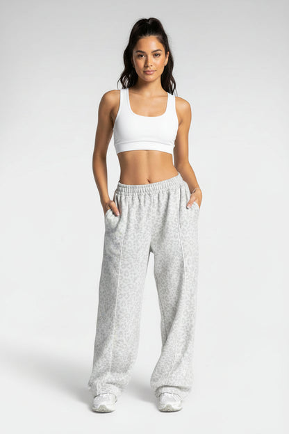 Women High Elastic Leopard Print Yoga Pants Loose Wide Leg Fitness Workout Pants Butt Lifting Slim Casual Sports Trousers