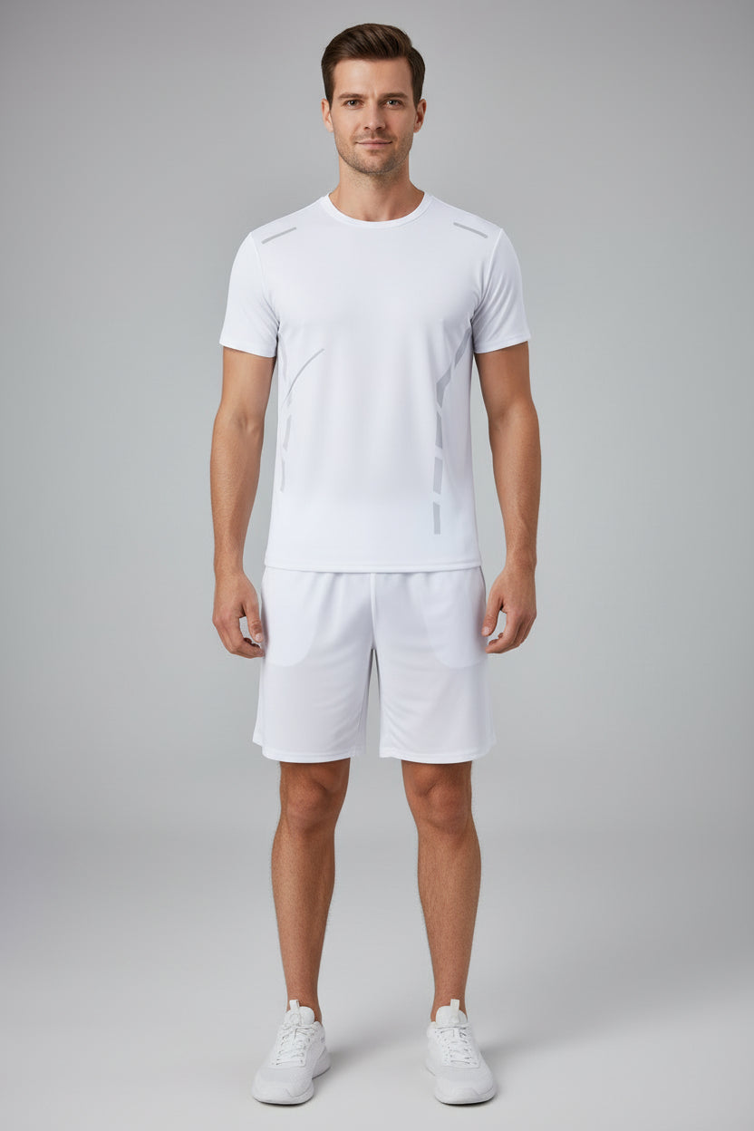 2-Piece Men'S Summer Quick Drying Sports Suit Loose and Breathable Short Sleeved T-Shirt Running and Fitness Black Pocket Shorts