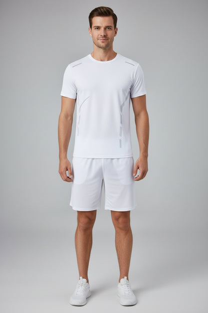 2-Piece Men'S Summer Quick Drying Sports Suit Loose and Breathable Short Sleeved T-Shirt Running and Fitness Black Pocket Shorts