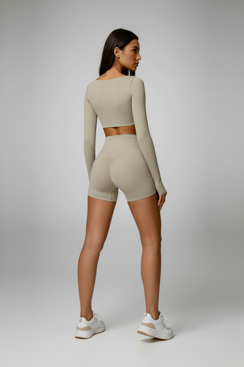 Activewear Set Damen – Langarm Crop Top & High-Waist Leggings