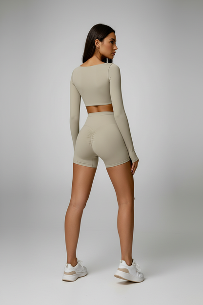 Activewear Set Damen – Langarm Crop Top & High-Waist Leggings