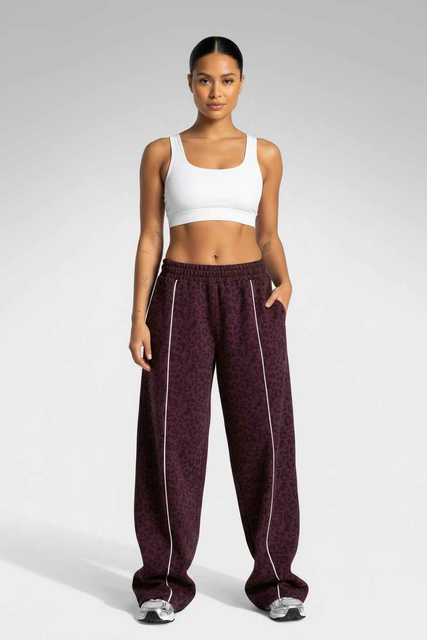 Women High Elastic Leopard Print Yoga Pants Loose Wide Leg Fitness Workout Pants Butt Lifting Slim Casual Sports Trousers