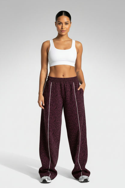 Women High Elastic Leopard Print Yoga Pants Loose Wide Leg Fitness Workout Pants Butt Lifting Slim Casual Sports Trousers