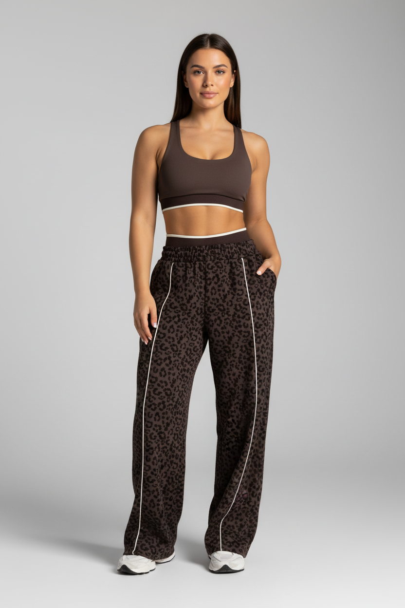 Hoch elastische Yoga-Hose für Damen mit Leopardenmuster – Lockere Fitness- und Freizeithose mit weitem Bein