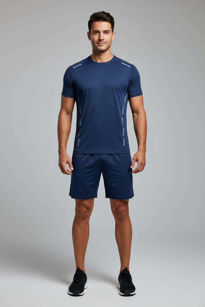 2-Piece Men'S Summer Quick Drying Sports Suit Loose and Breathable Short Sleeved T-Shirt Running and Fitness Black Pocket Shorts