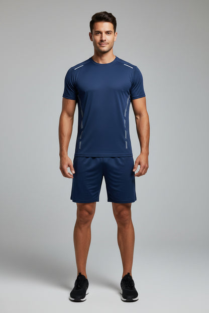 2-Piece Men'S Summer Quick Drying Sports Suit Loose and Breathable Short Sleeved T-Shirt Running and Fitness Black Pocket Shorts