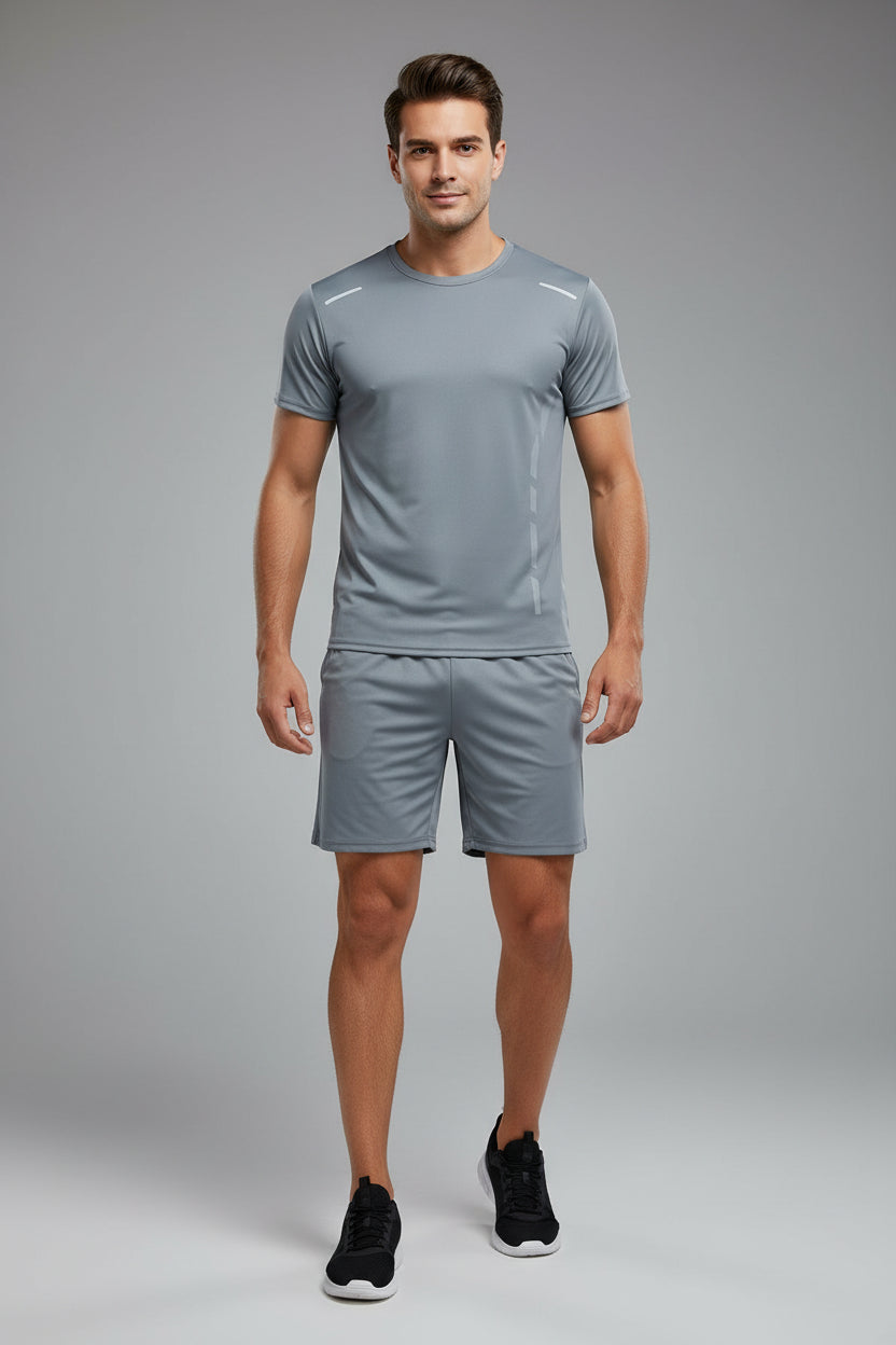 2-Piece Men'S Summer Quick Drying Sports Suit Loose and Breathable Short Sleeved T-Shirt Running and Fitness Black Pocket Shorts