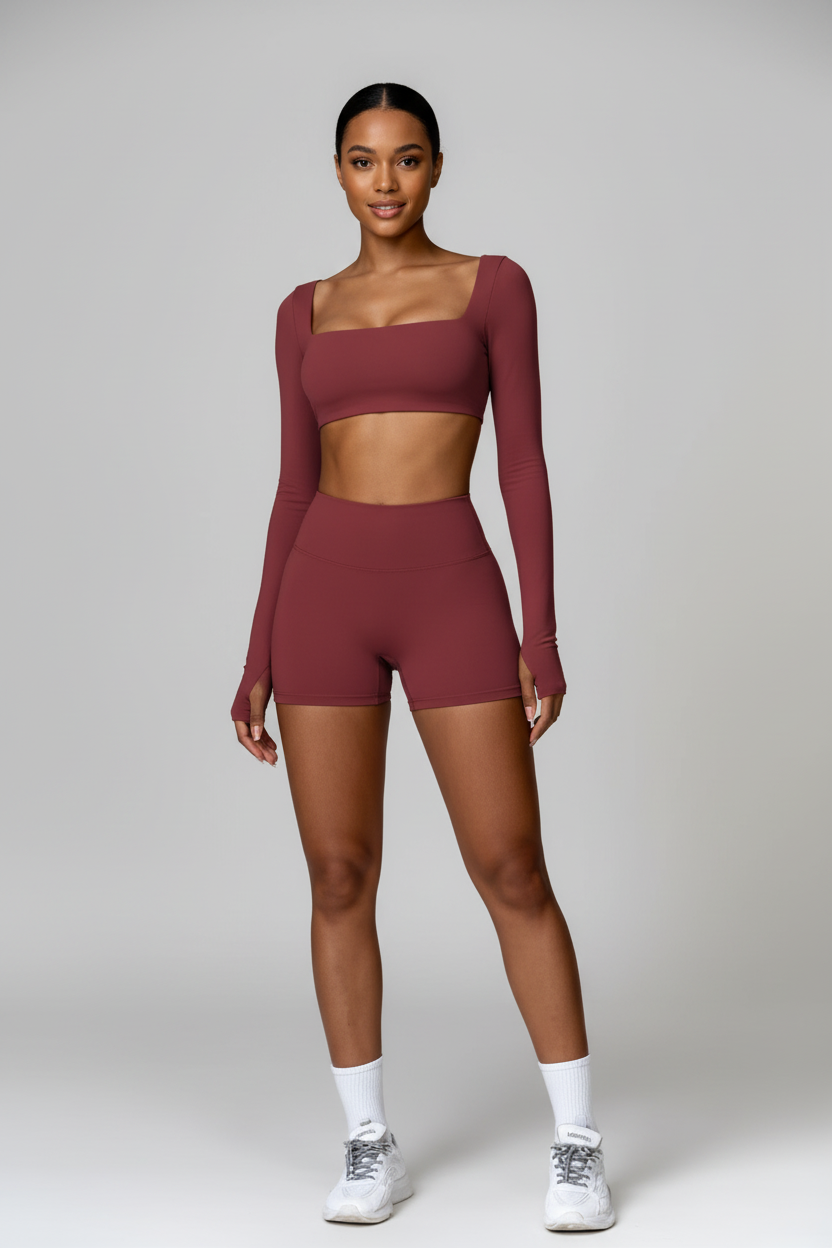 Activewear Set Damen – Langarm Crop Top & High-Waist Leggings