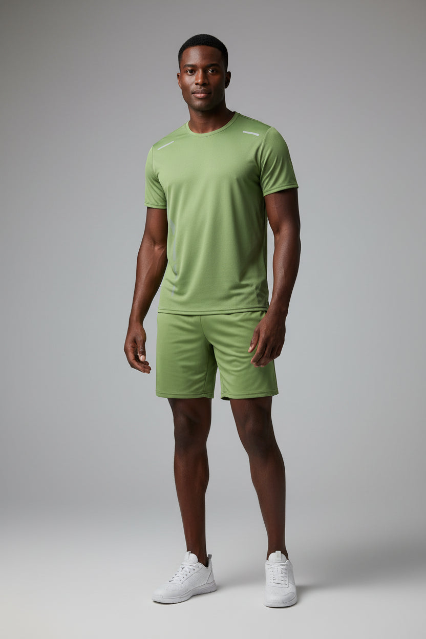 2-Piece Men'S Summer Quick Drying Sports Suit Loose and Breathable Short Sleeved T-Shirt Running and Fitness Black Pocket Shorts