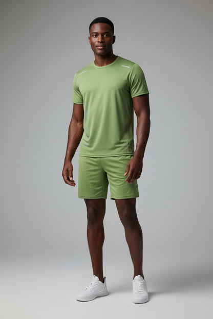 2-Piece Men'S Summer Quick Drying Sports Suit Loose and Breathable Short Sleeved T-Shirt Running and Fitness Black Pocket Shorts