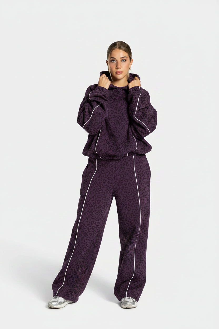 Hooded Loose Leopard Print Women Casual Athletic Tracksuit Yoga Outfit Running Fitness Training Street Daily Outdoor Sportswear