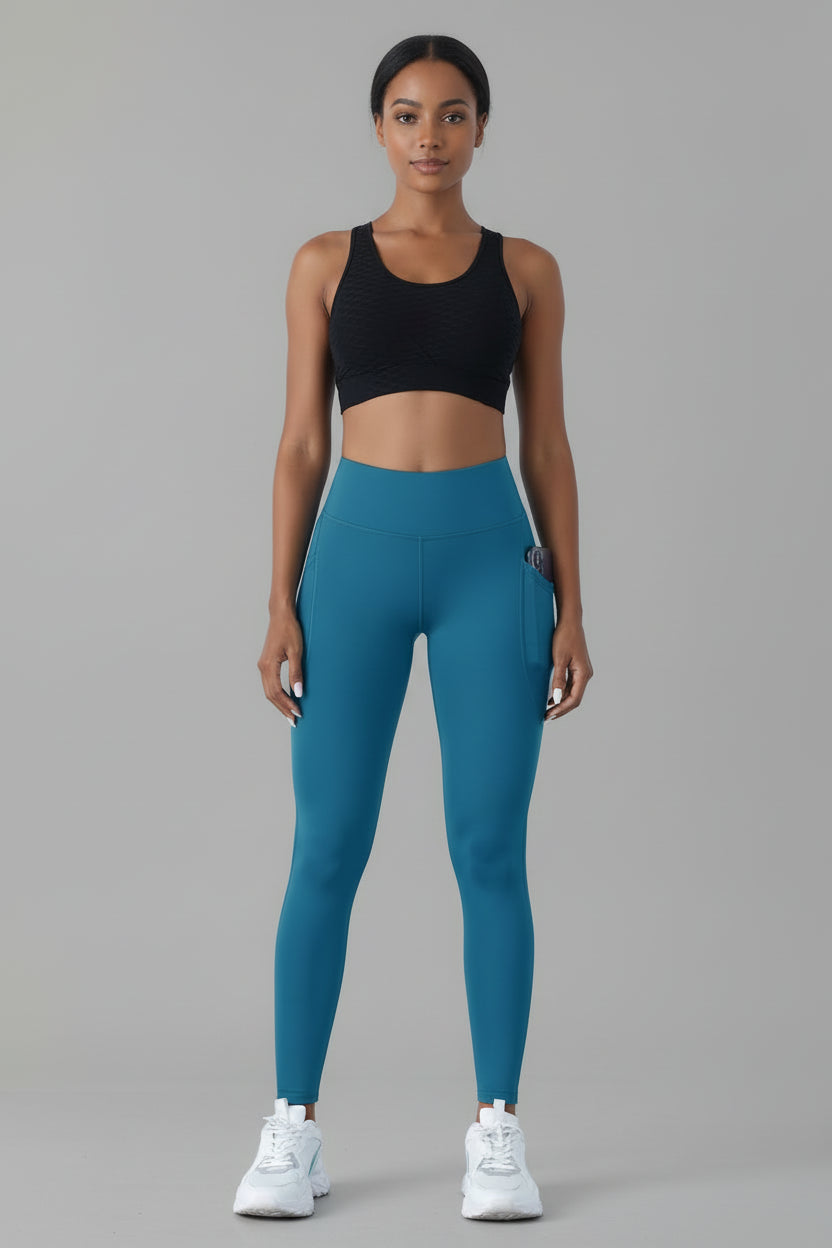 Solid Color Side Pockets Leggings for Women High Waist Sportswear Cycle Yoga Pants Push up Fitness Leggings