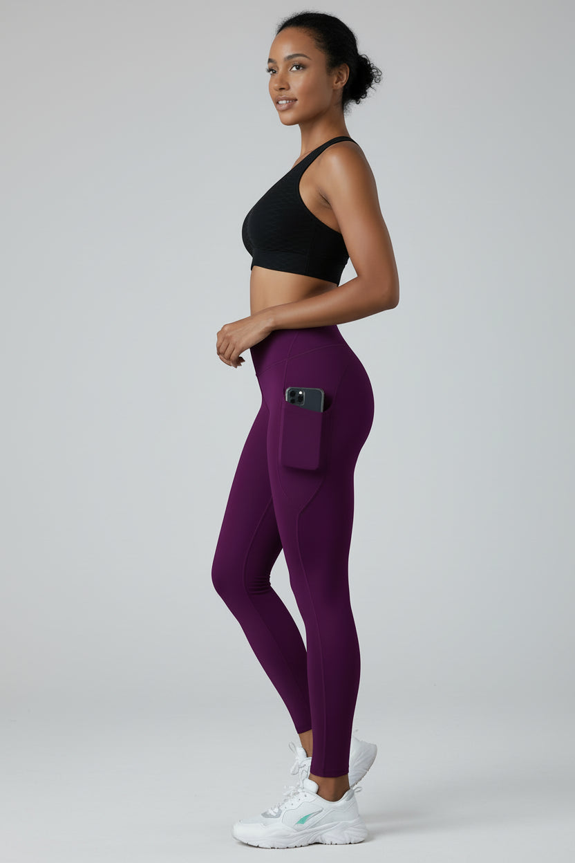 Solid Color Side Pockets Leggings for Women High Waist Sportswear Cycle Yoga Pants Push up Fitness Leggings