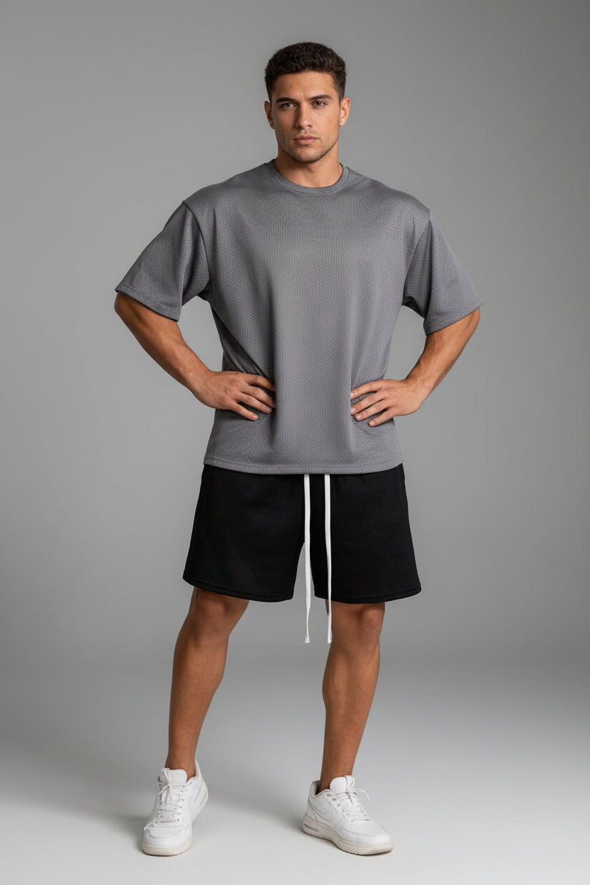 Men'S Quick Drying Running Sets Mesh Breathable Hiking Half Sleeve T-Shirts + Basketball Shorts Gym Fitness Suits Sportswear
