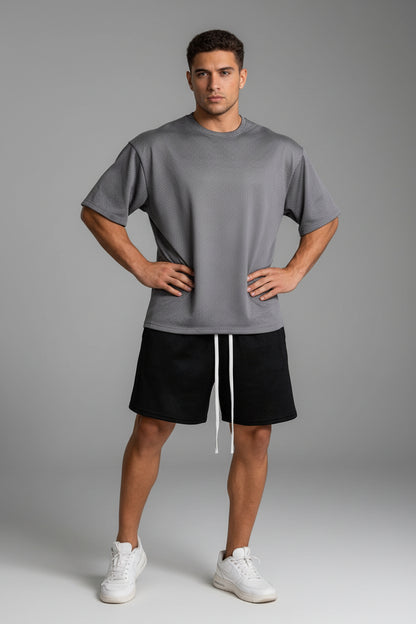Men'S Quick Drying Running Sets Mesh Breathable Hiking Half Sleeve T-Shirts + Basketball Shorts Gym Fitness Suits Sportswear