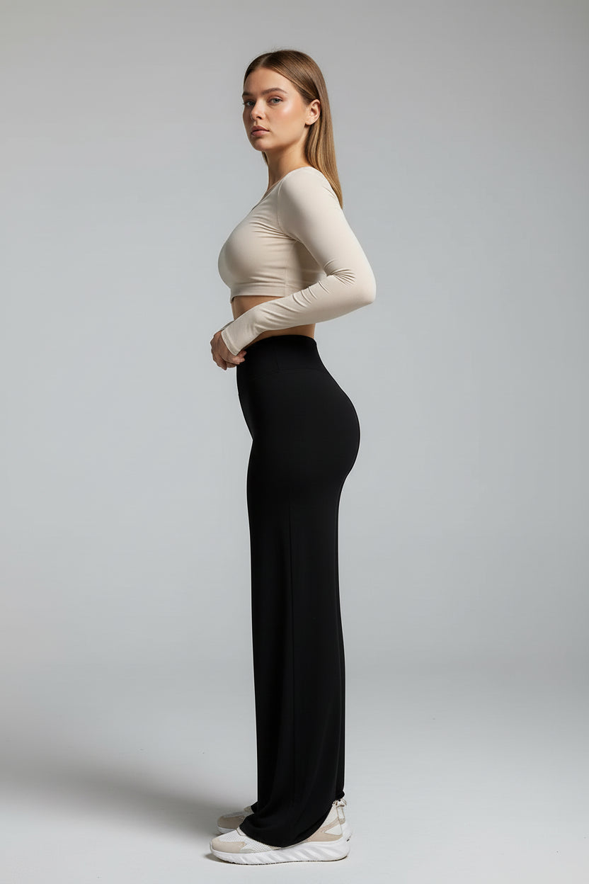 Gym Workout Wide Leg Leggings Women High Waist Tummy Control Loose Yoga Pants Woman Gray Hip Lifting Straight Sports Trousers