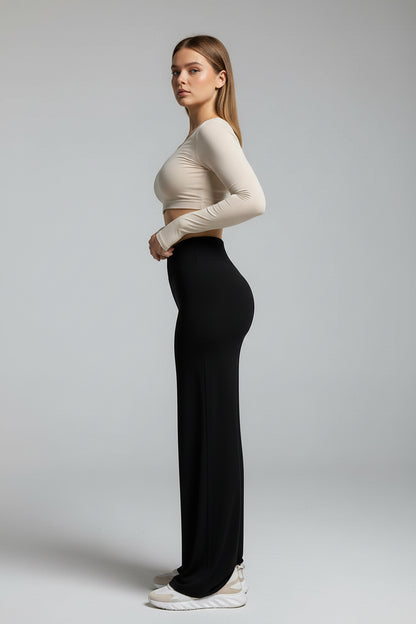 Gym Workout Wide Leg Leggings Women High Waist Tummy Control Loose Yoga Pants Woman Gray Hip Lifting Straight Sports Trousers