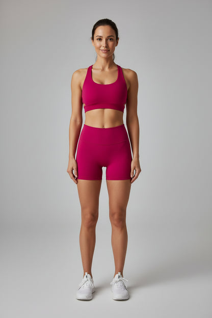 Sexy Halter Neck Beautiful Back High Waist Peach Sports Bras Shorts Suit Pilates Gathering Yoga Vest Training Fitness Bra Sets