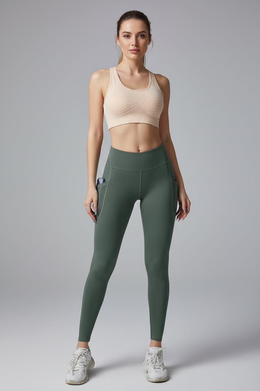 Solid Color Side Pockets Leggings for Women High Waist Sportswear Cycle Yoga Pants Push up Fitness Leggings