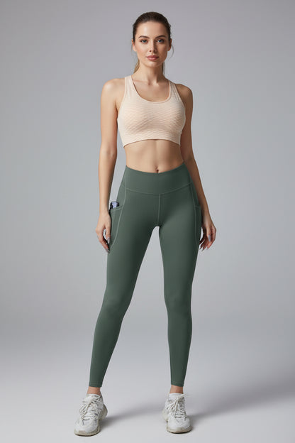 Solid Color Side Pockets Leggings for Women High Waist Sportswear Cycle Yoga Pants Push up Fitness Leggings