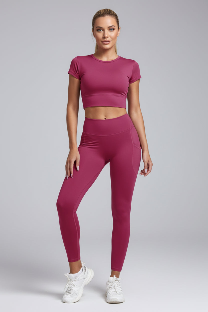 Solid Color Side Pockets Leggings for Women High Waist Sportswear Cycle Yoga Pants Push up Fitness Leggings