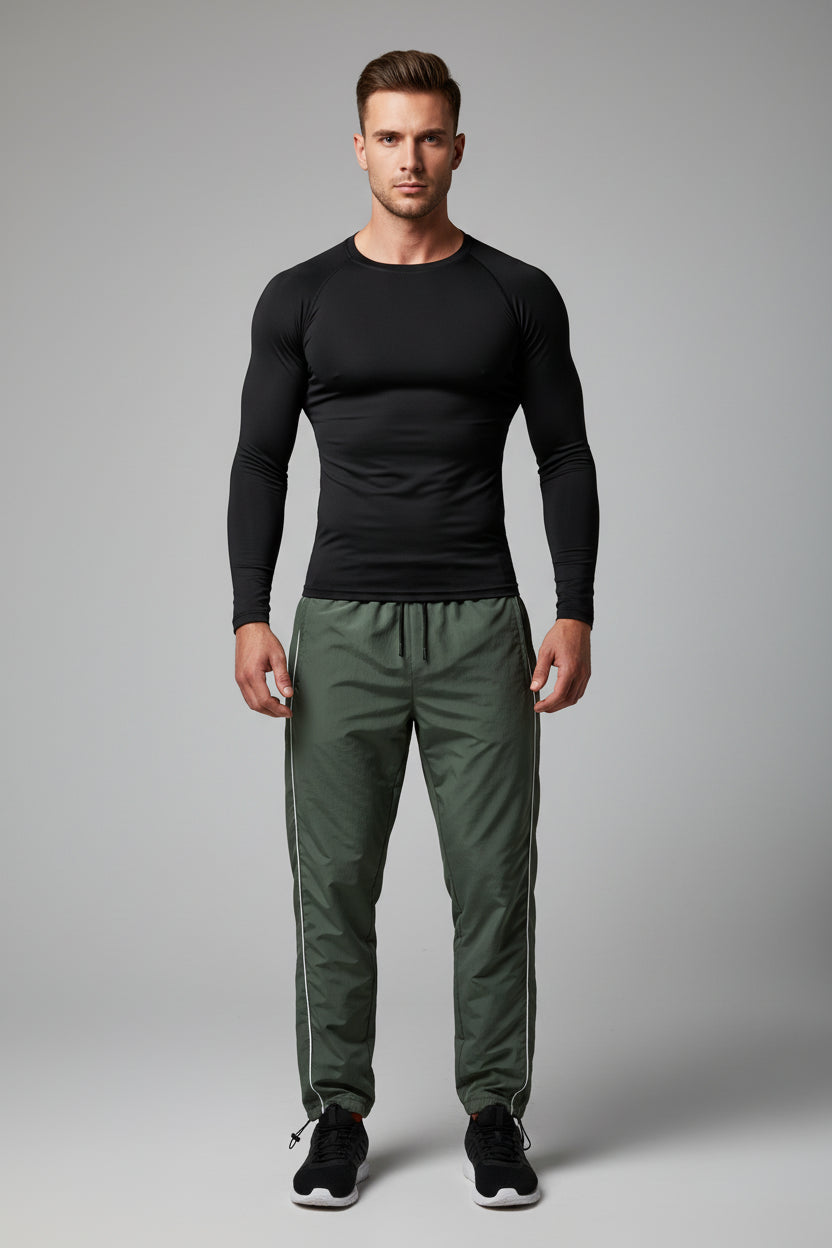 Mens Spring Fall Athletic 2 Piece Set Gym Workout Running Sportswear Long Sleeve Compression Shirt Pants Trousers Sweatpants
