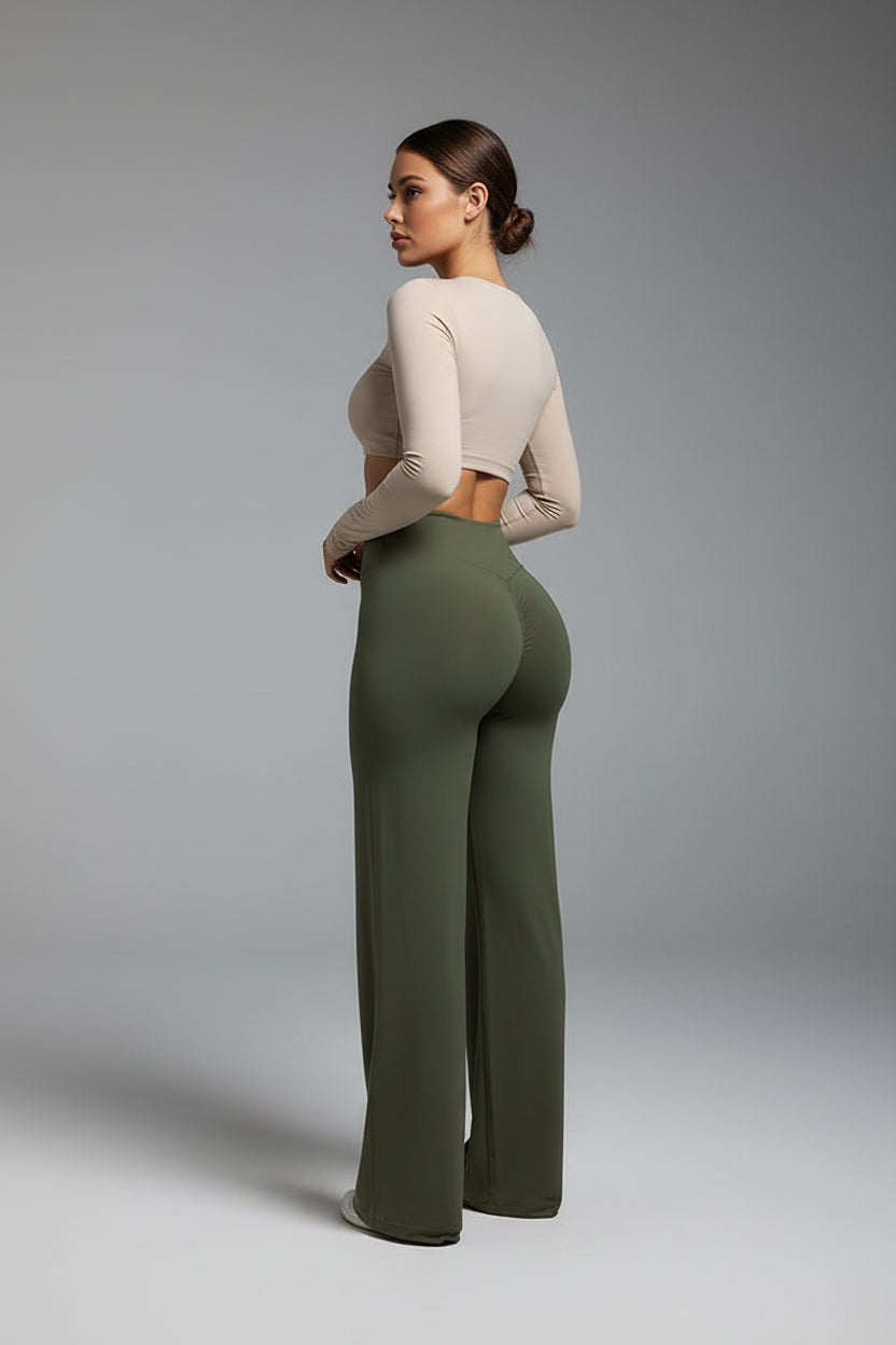 Gym Workout Wide Leg Leggings Women High Waist Tummy Control Loose Yoga Pants Woman Gray Hip Lifting Straight Sports Trousers