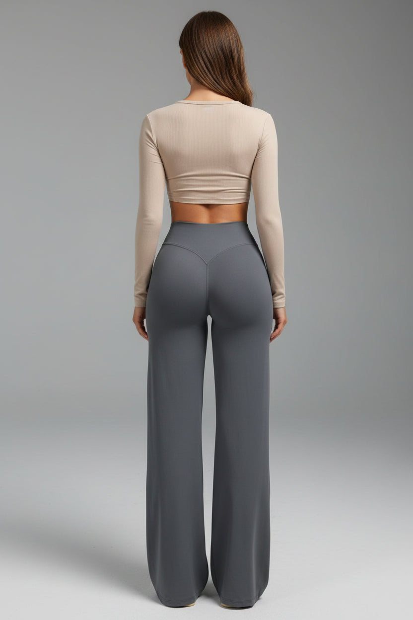 Gym Workout Wide Leg Leggings Women High Waist Tummy Control Loose Yoga Pants Woman Gray Hip Lifting Straight Sports Trousers