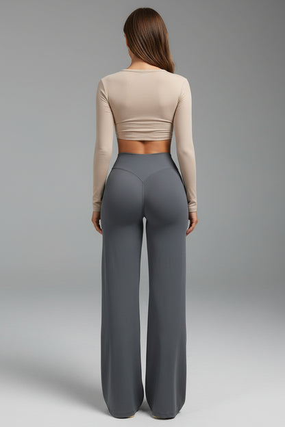 Gym Workout Wide Leg Leggings Women High Waist Tummy Control Loose Yoga Pants Woman Gray Hip Lifting Straight Sports Trousers