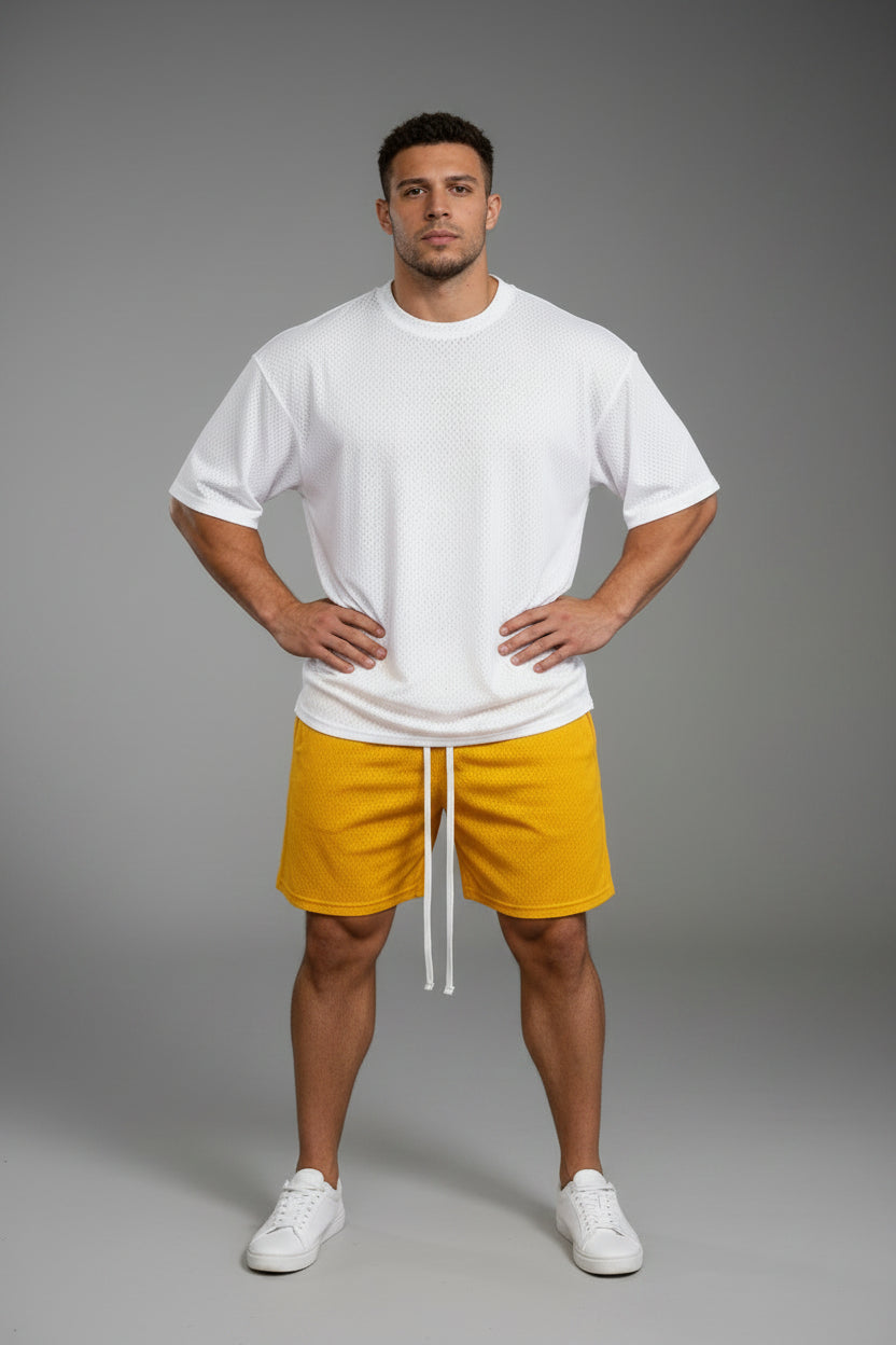 Men'S Quick Drying Running Sets Mesh Breathable Hiking Half Sleeve T-Shirts + Basketball Shorts Gym Fitness Suits Sportswear
