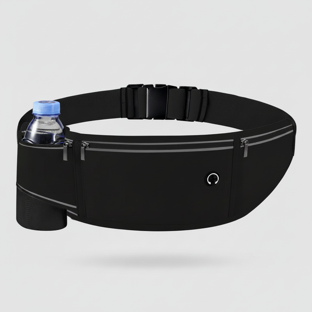 Wasserdichte Lauftasche für Damen & Herren – Sport-Bauchtasche mit 3 Taschen und Reflektorstreifen