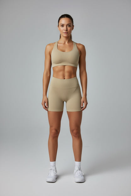 Sexy Halter Neck Beautiful Back High Waist Peach Sports Bras Shorts Suit Pilates Gathering Yoga Vest Training Fitness Bra Sets