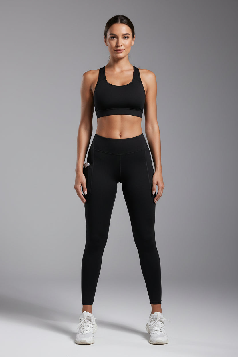 Solid Color Side Pockets Leggings for Women High Waist Sportswear Cycle Yoga Pants Push up Fitness Leggings