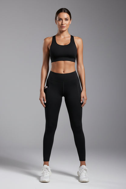 Solid Color Side Pockets Leggings for Women High Waist Sportswear Cycle Yoga Pants Push up Fitness Leggings