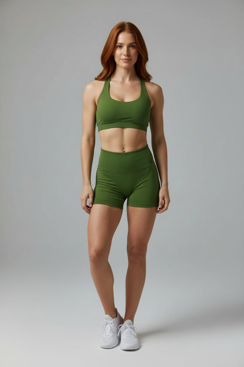 Sexy Halter Neck Beautiful Back High Waist Peach Sports Bras Shorts Suit Pilates Gathering Yoga Vest Training Fitness Bra Sets