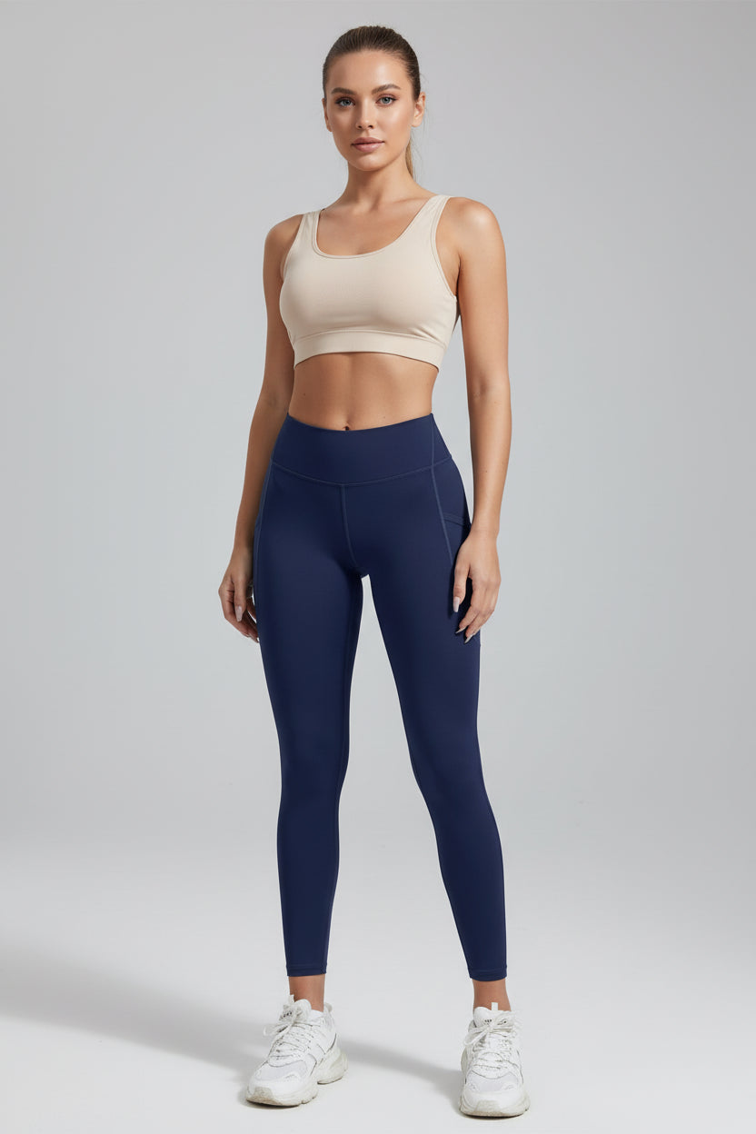 Solid Color Side Pockets Leggings for Women High Waist Sportswear Cycle Yoga Pants Push up Fitness Leggings