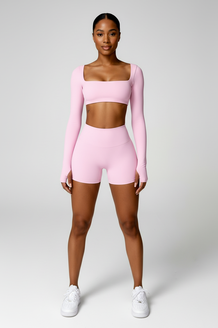 Activewear Set Damen – Langarm Crop Top & High-Waist Leggings