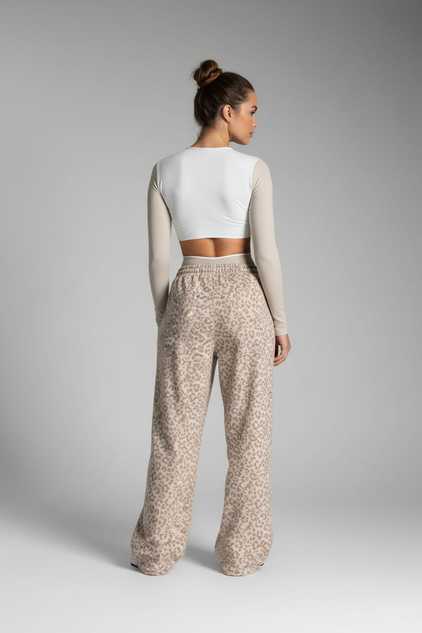 Women High Elastic Leopard Print Yoga Pants Loose Wide Leg Fitness Workout Pants Butt Lifting Slim Casual Sports Trousers