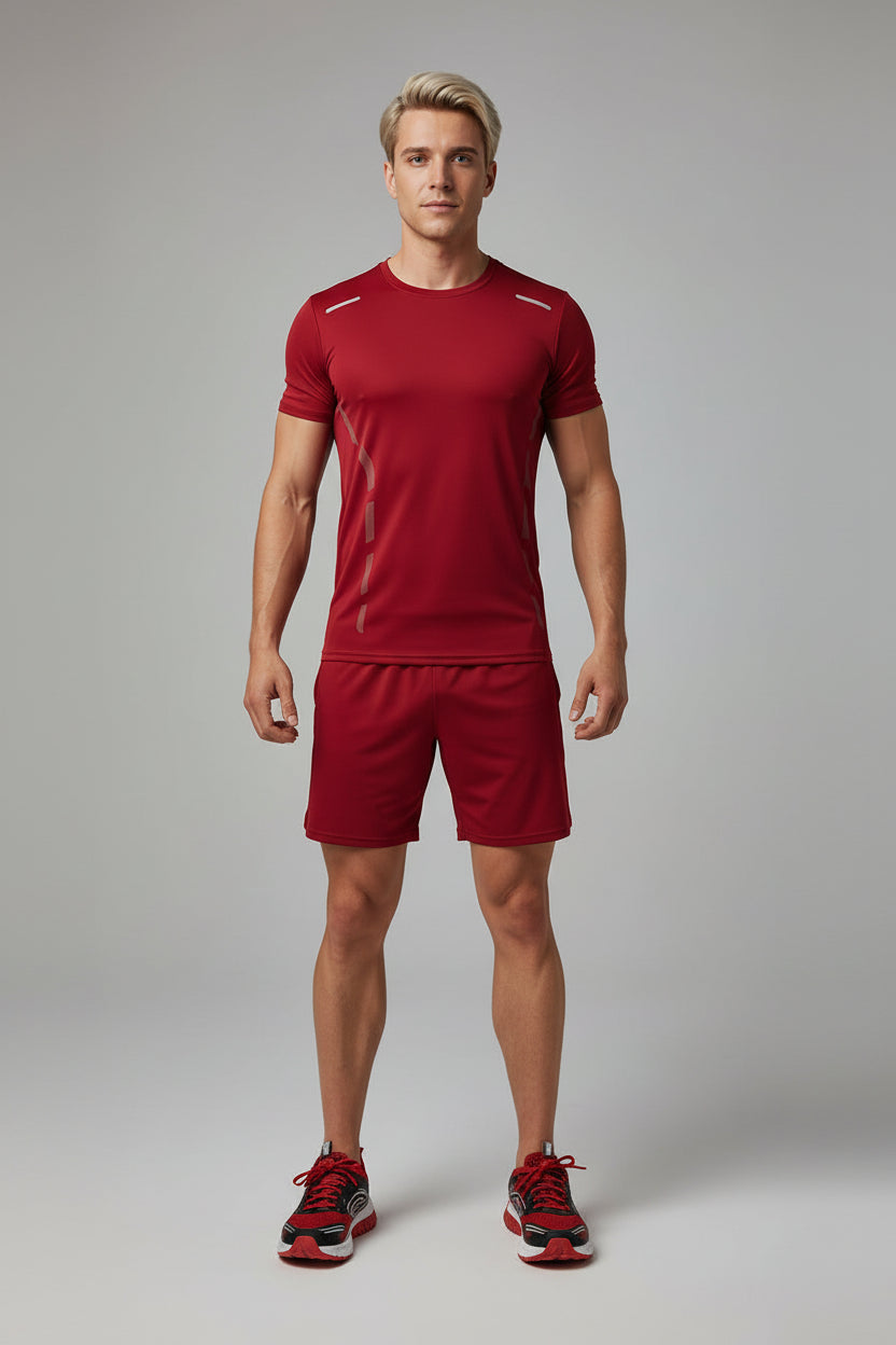 2-Piece Men'S Summer Quick Drying Sports Suit Loose and Breathable Short Sleeved T-Shirt Running and Fitness Black Pocket Shorts